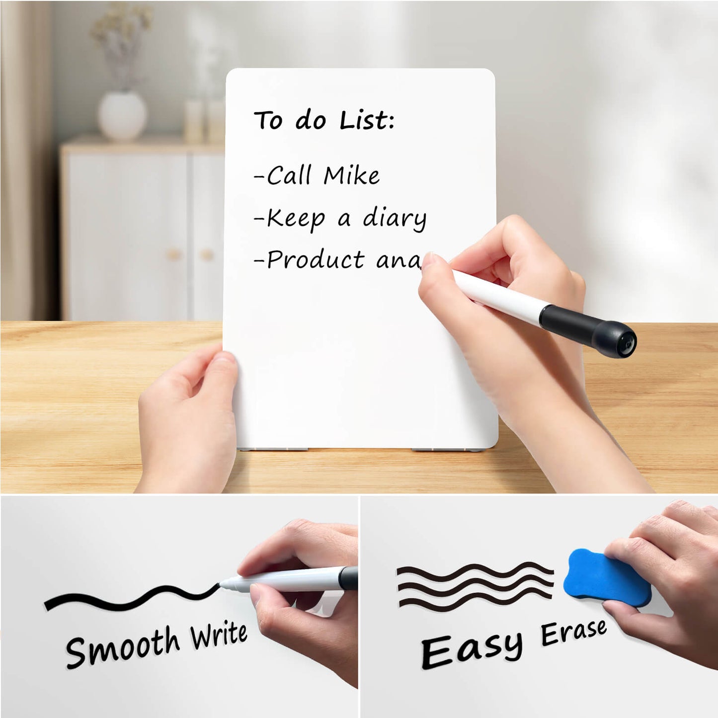 Desktop Whiteboard with Wooden Stand