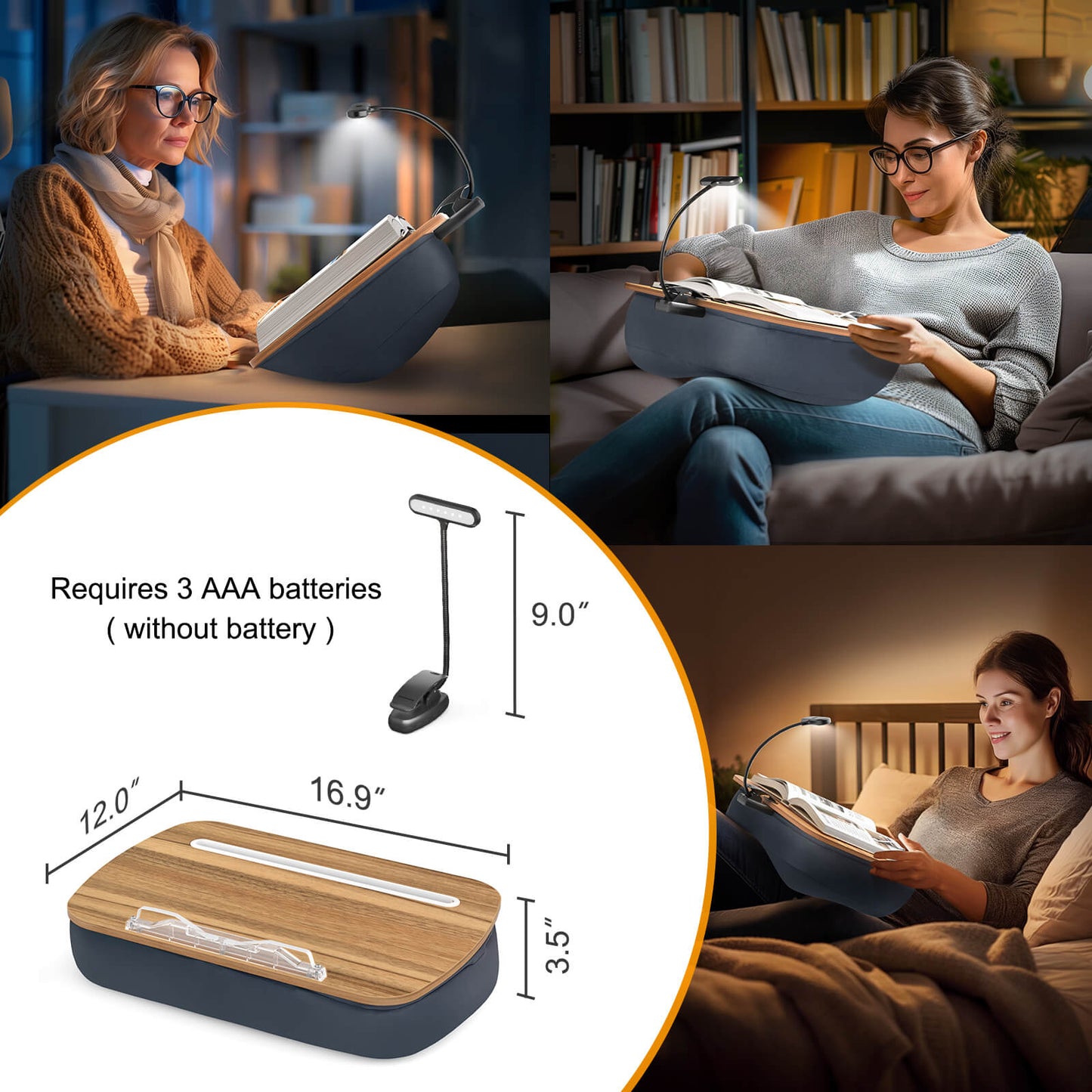 Book Pillow Stand with 6500K Reading Light