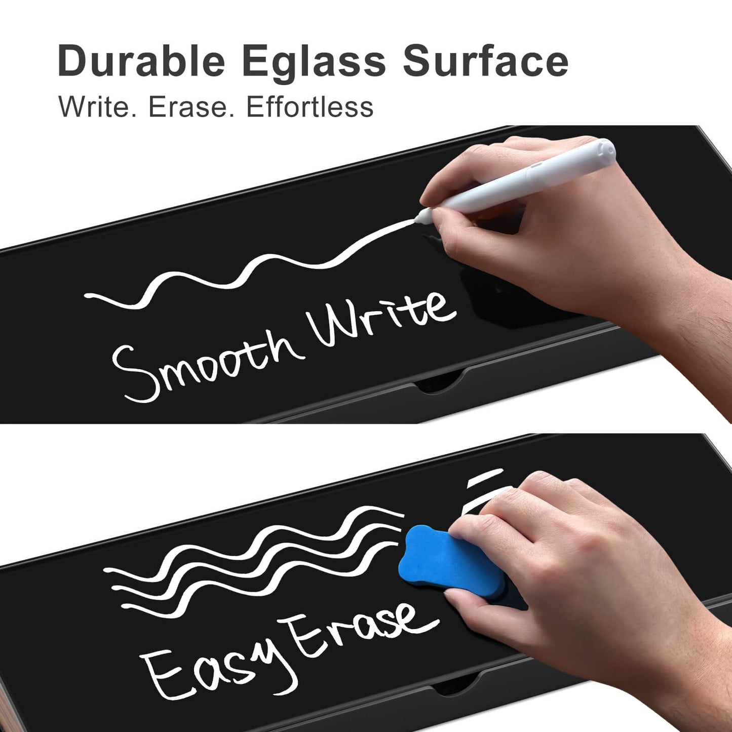 Sturdy Aluminum Frame with Wooden Storage Compartment Glass Desktop Whiteboard