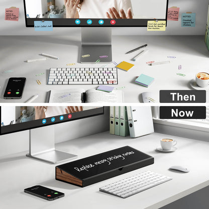 Sturdy Aluminum Frame with Wooden Storage Compartment Glass Desktop Whiteboard