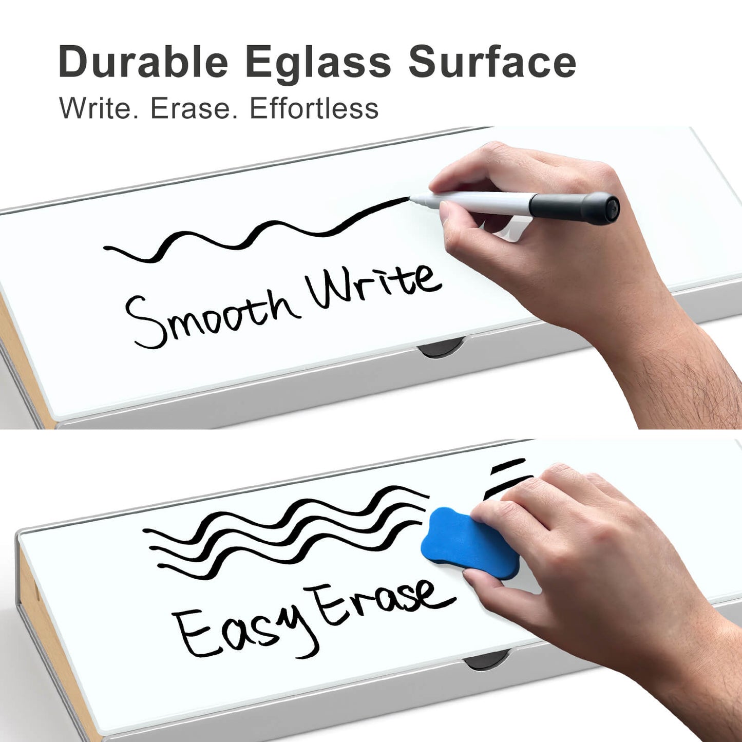Desktop Whiteboard with Sturdy Aluminum Frame & Wooden Storage Compartment
