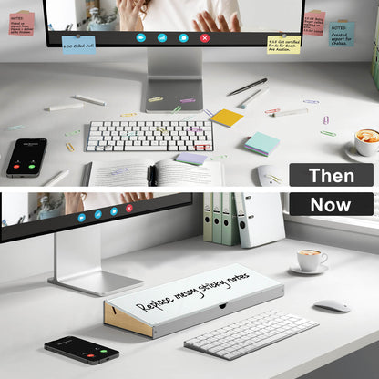 Desktop Whiteboard with Sturdy Aluminum Frame & Wooden Storage Compartment