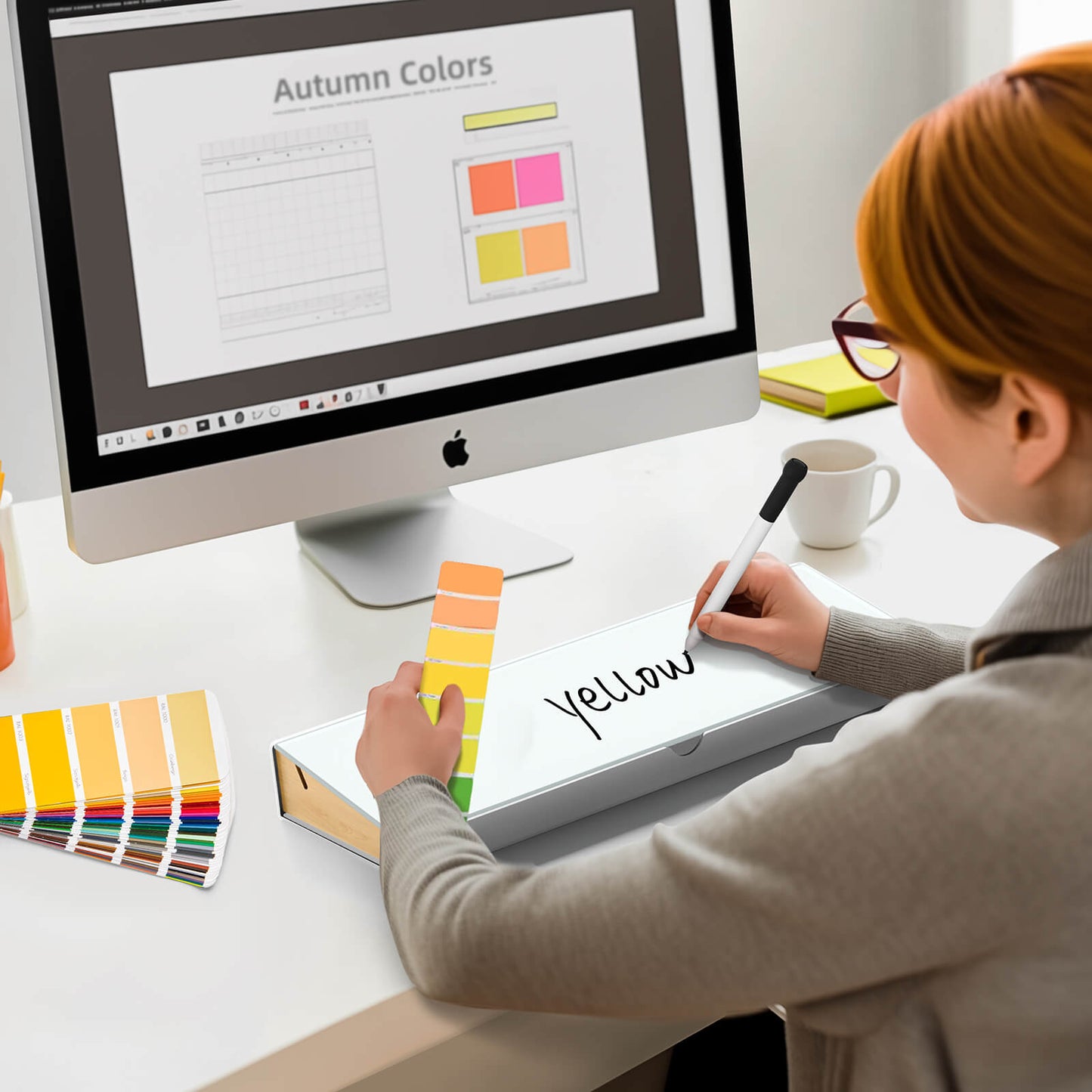 Desktop Whiteboard with Sturdy Aluminum Frame & Wooden Storage Compartment
