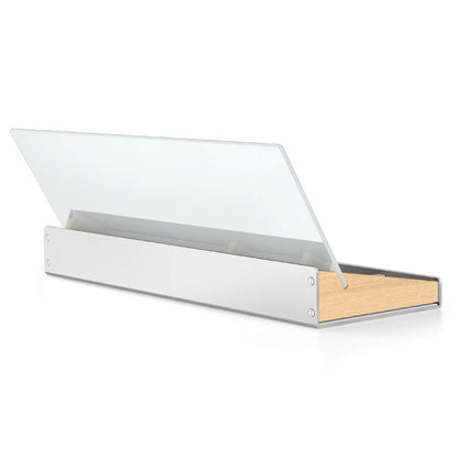 Desktop Whiteboard with Sturdy Aluminum Frame & Wooden Storage Compartment